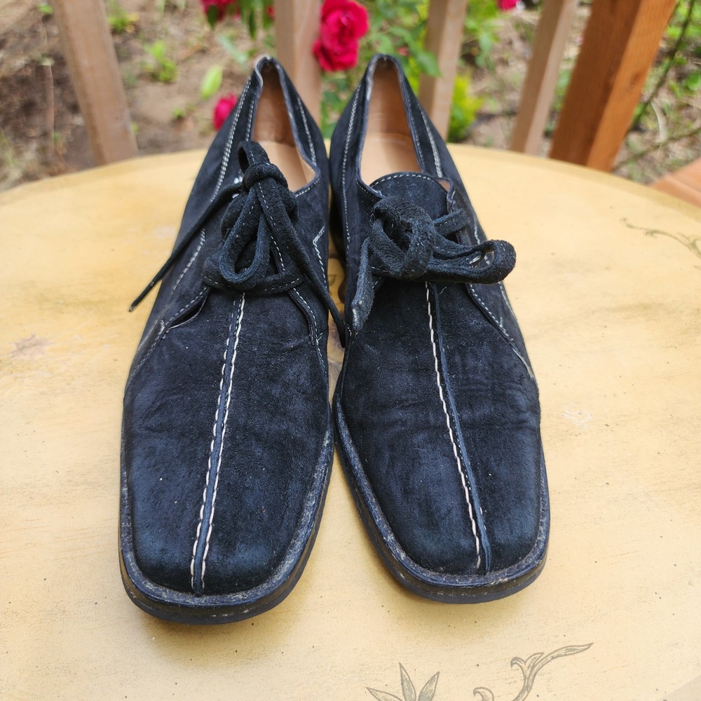 Quercioli Firenze US 8.5 Black Suede Lace Up Shoes Italy Artisan Vibram Sole - Picture 3 of 7